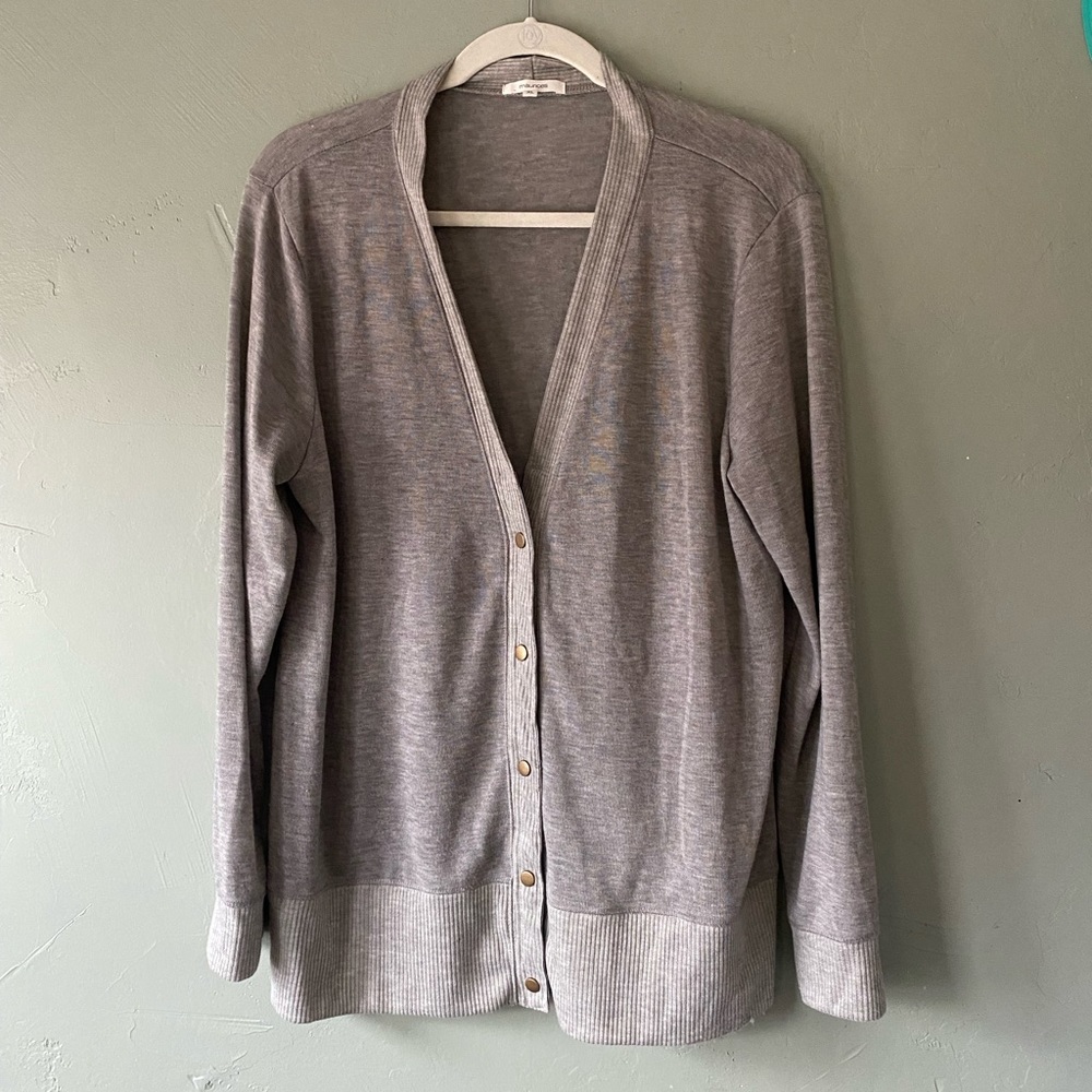 Maurices grey cardigan with metal buttons, deep V neck and pockets, size Xl